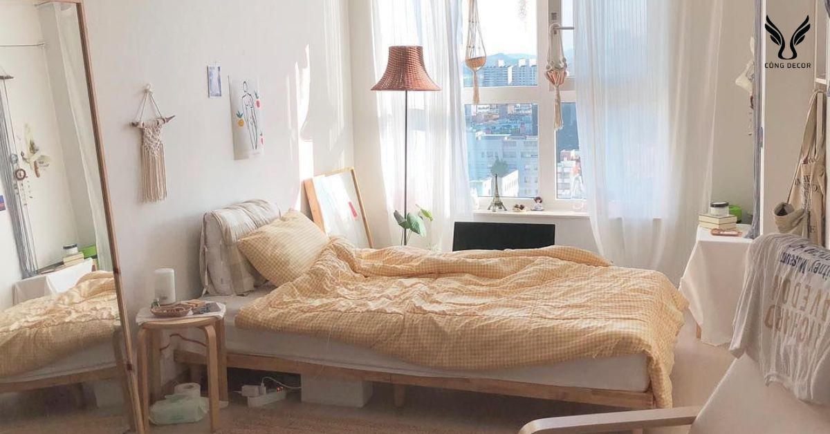 Phòng ngủ nhỏ phong cách Hàn Quốc với ánh sáng tự nhiên